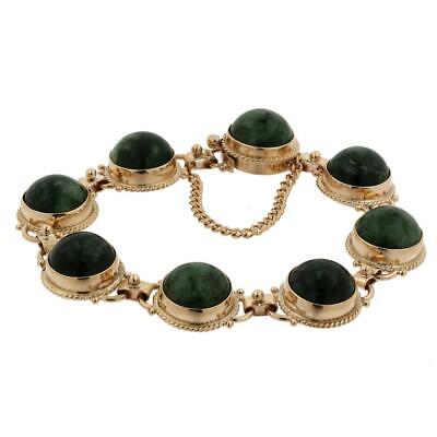 Maw Sit Sit Cabochon Gemstone Station Bracelet 14K Yellow Gold Estate 6.75"