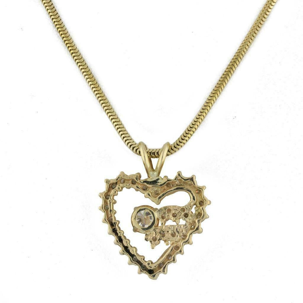 Estate Open Heart Diamond Pendant 14K Yellow Gold 2.40 CTW Diamonds 1" Vintage