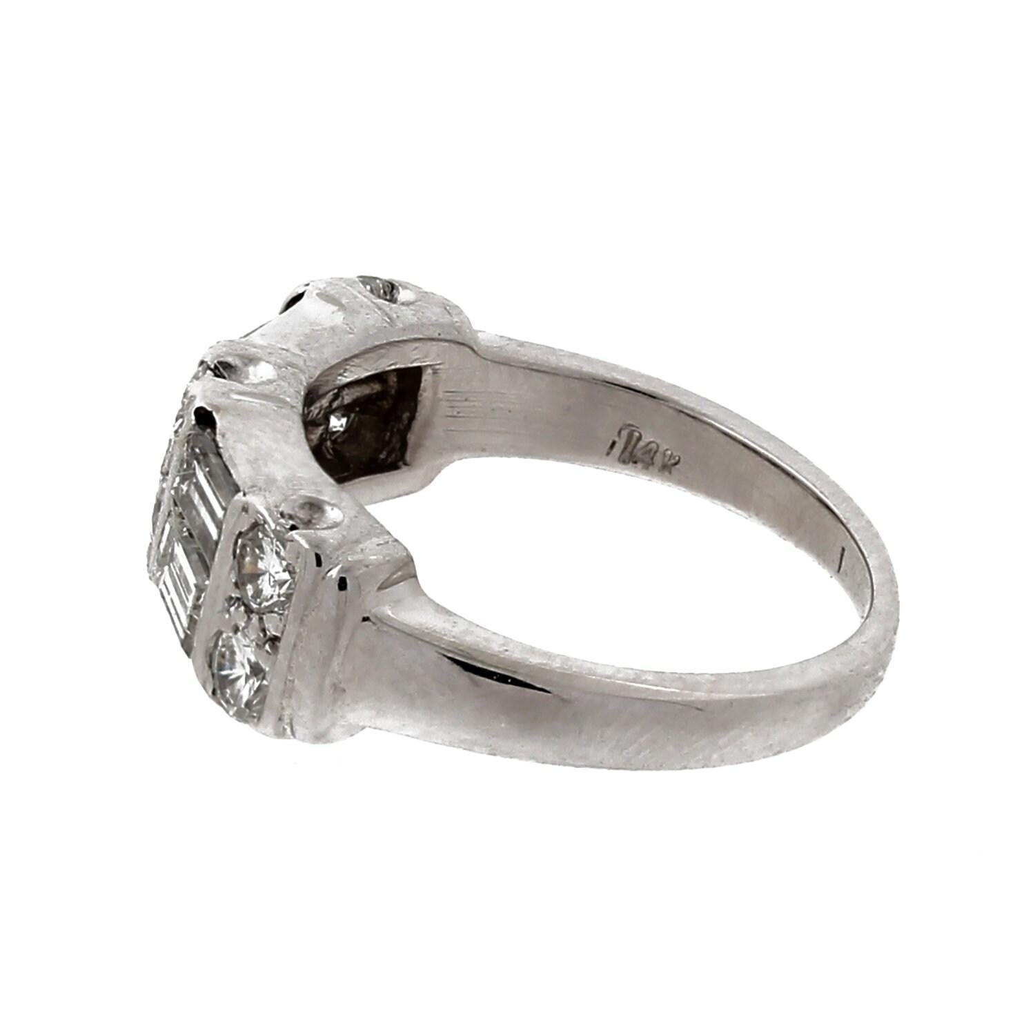 2-Row Baguette Round Diamond Half Eternity Band Ring 14K White Gold 0.80 TW SZ 3