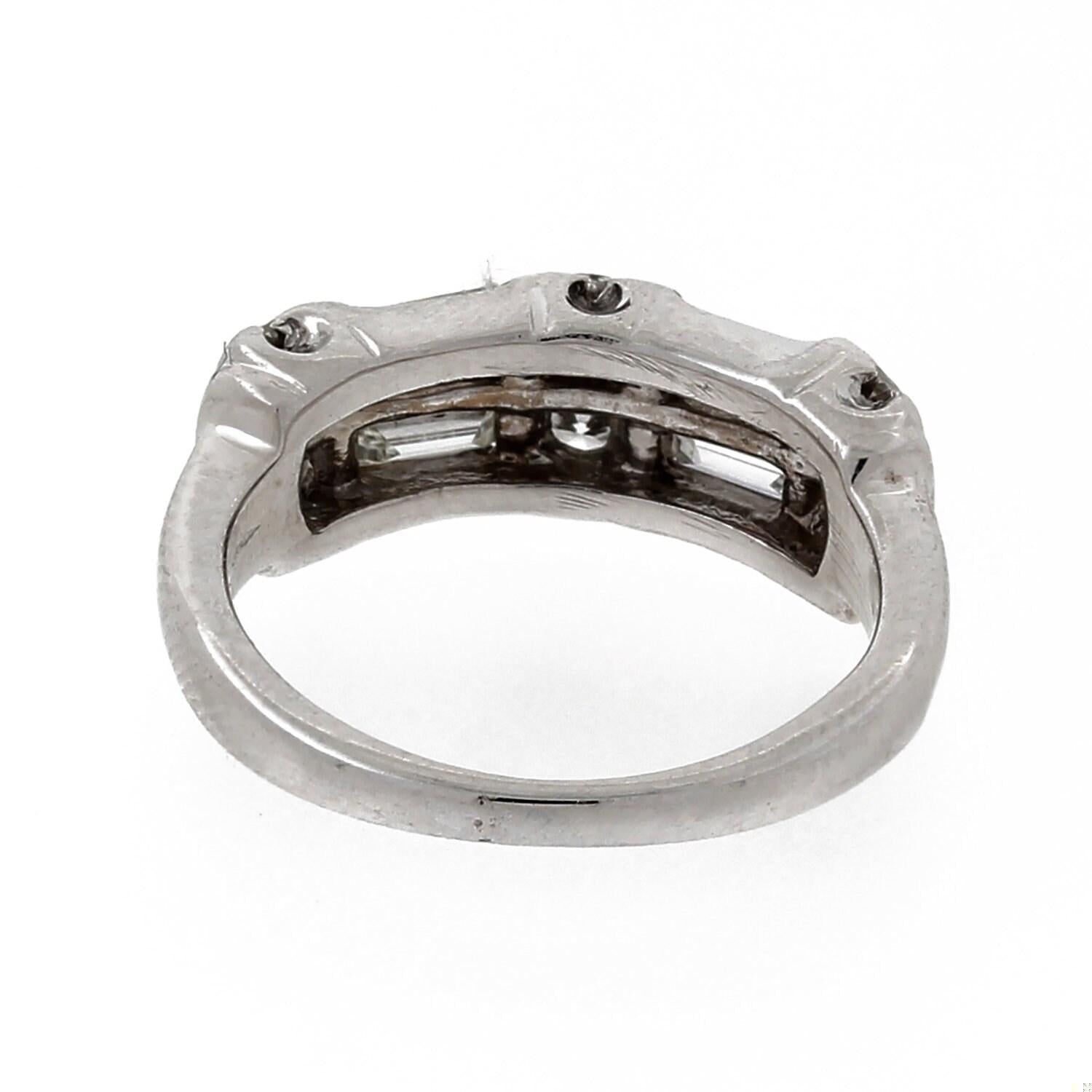2-Row Baguette Round Diamond Half Eternity Band Ring 14K White Gold 0.80 TW SZ 3