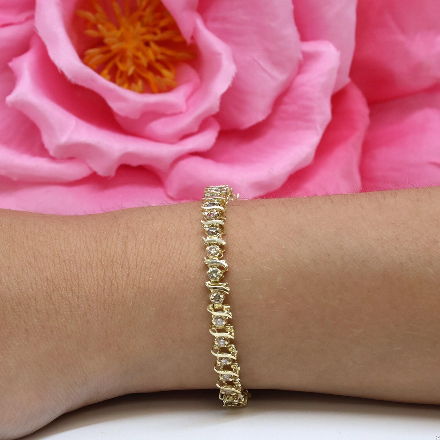 2.00 TW Diamond S Link Tennis Bracelet 10K Yellow Gold 7.25" Ladies Estate