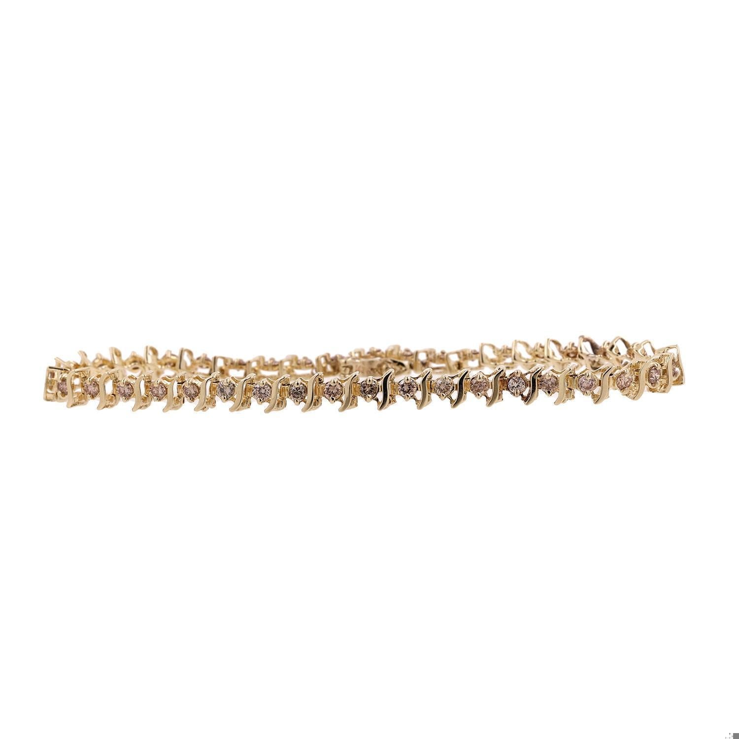 2.00 TW Diamond S Link Tennis Bracelet 10K Yellow Gold 7.25" Ladies Estate