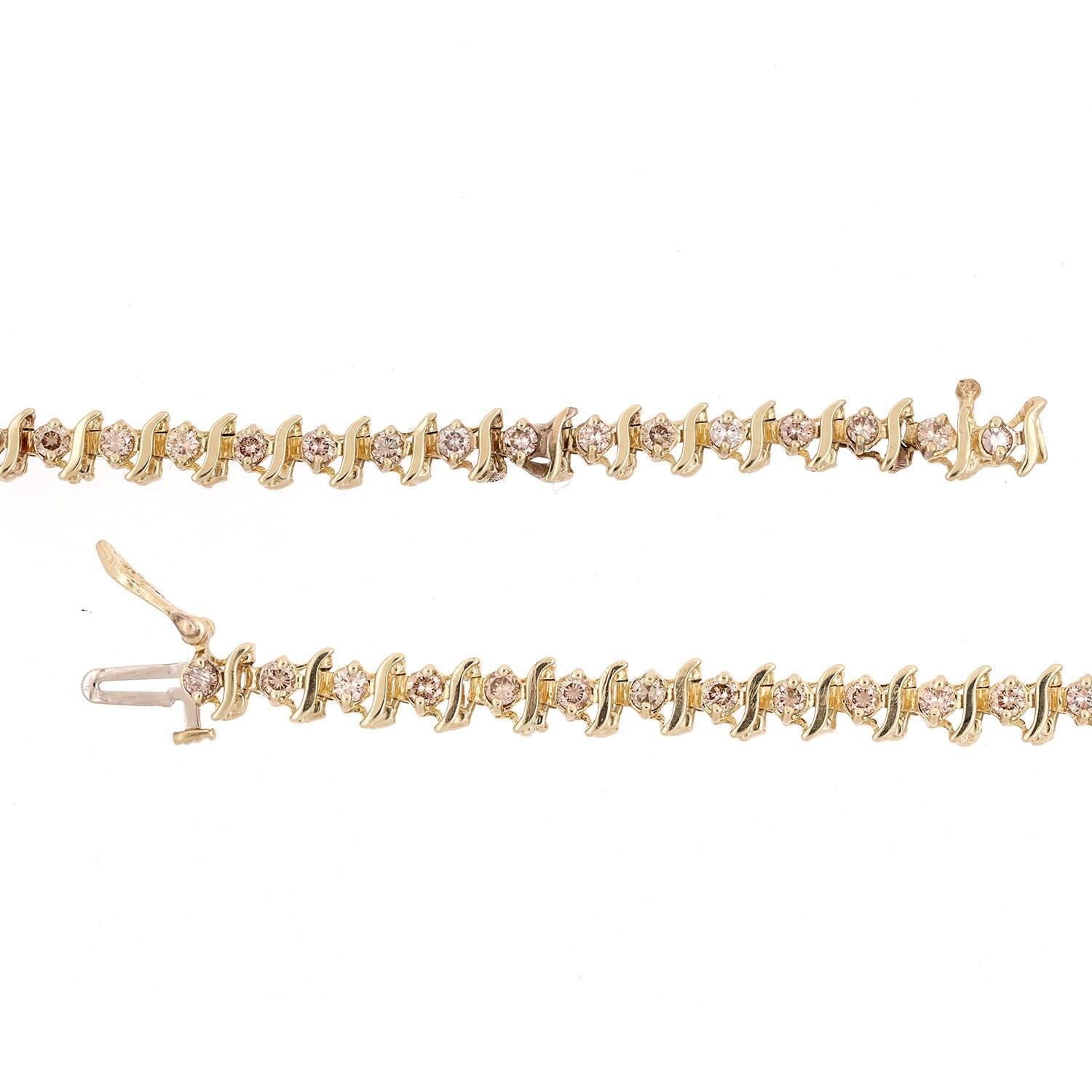 2.00 TW Diamond S Link Tennis Bracelet 10K Yellow Gold 7.25" Ladies Estate