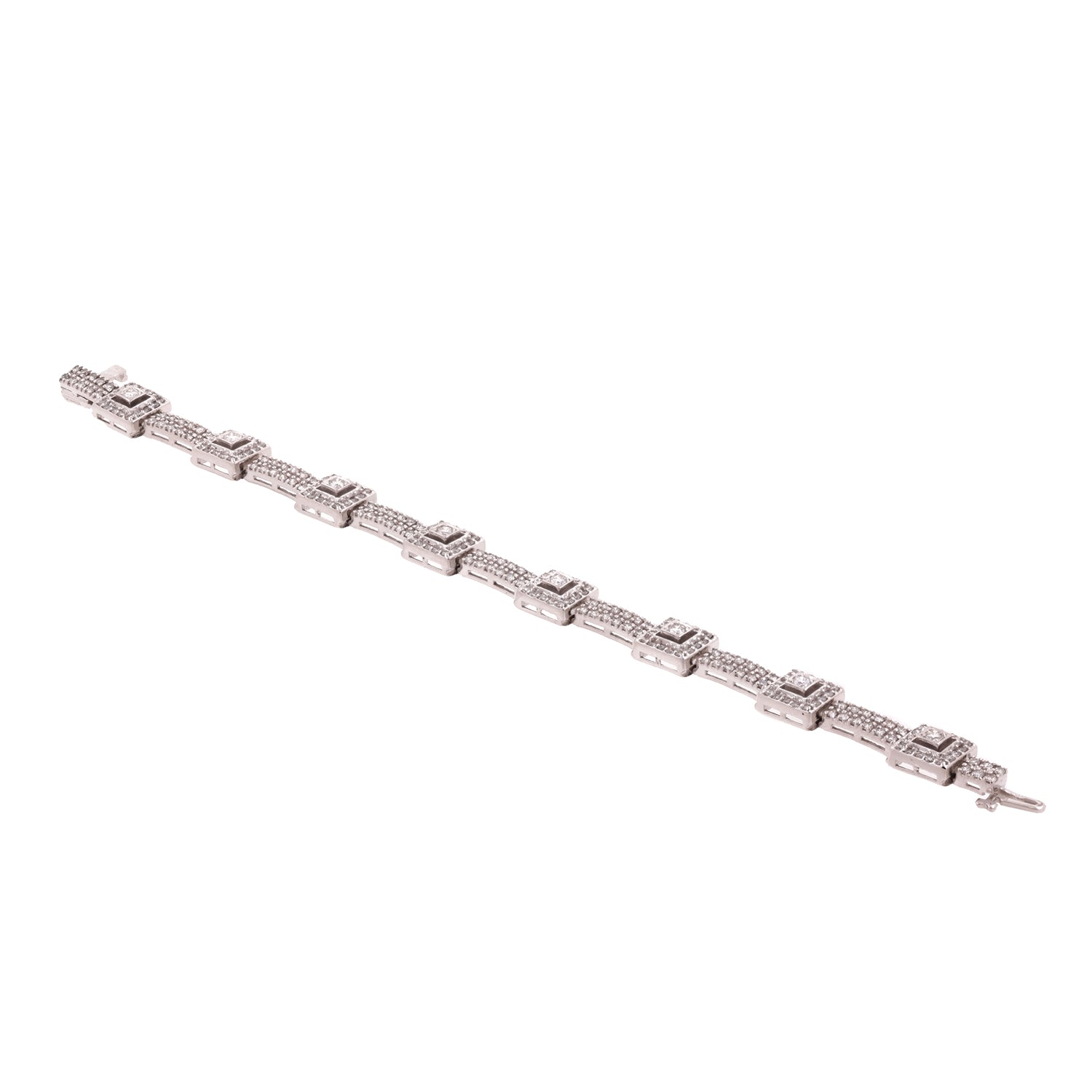 14K White Gold Diamond Station Bracelet 5.00 CTW Size 7"