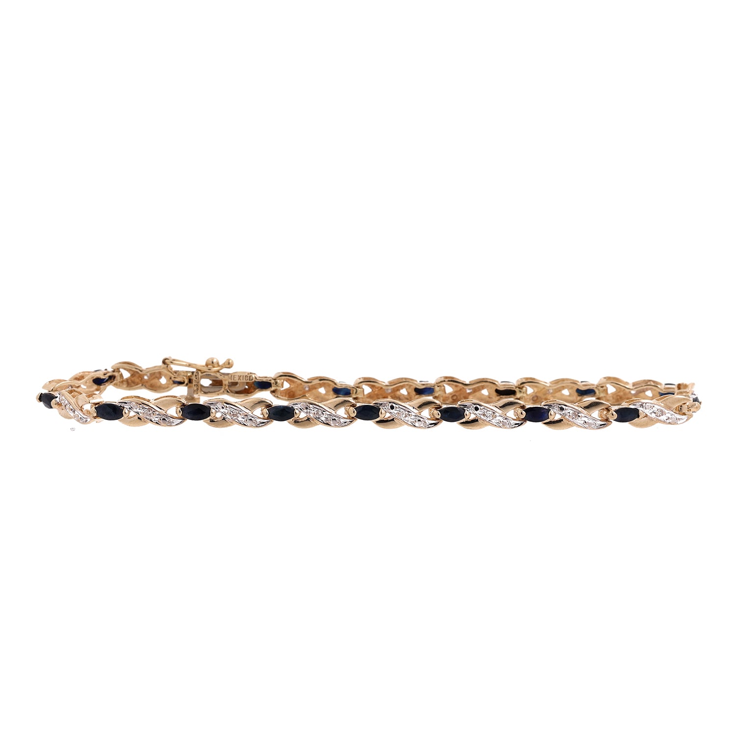 Sapphire Diamond X Link Infinity Station Bracelet 10K Two-Tone Gold 1.98 CTW 7"