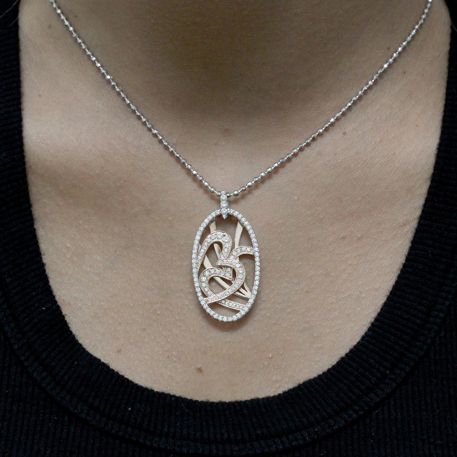 2.25 TW Open Heart Diamond Pendant Necklace 14K Rose White Gold Ball Chain 15"