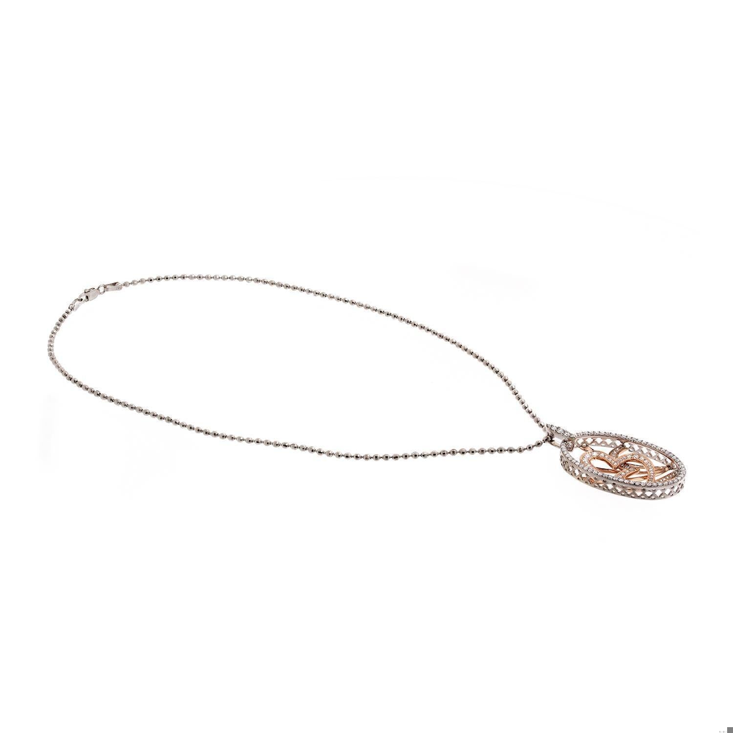 2.25 TW Open Heart Diamond Pendant Necklace 14K Rose White Gold Ball Chain 15"