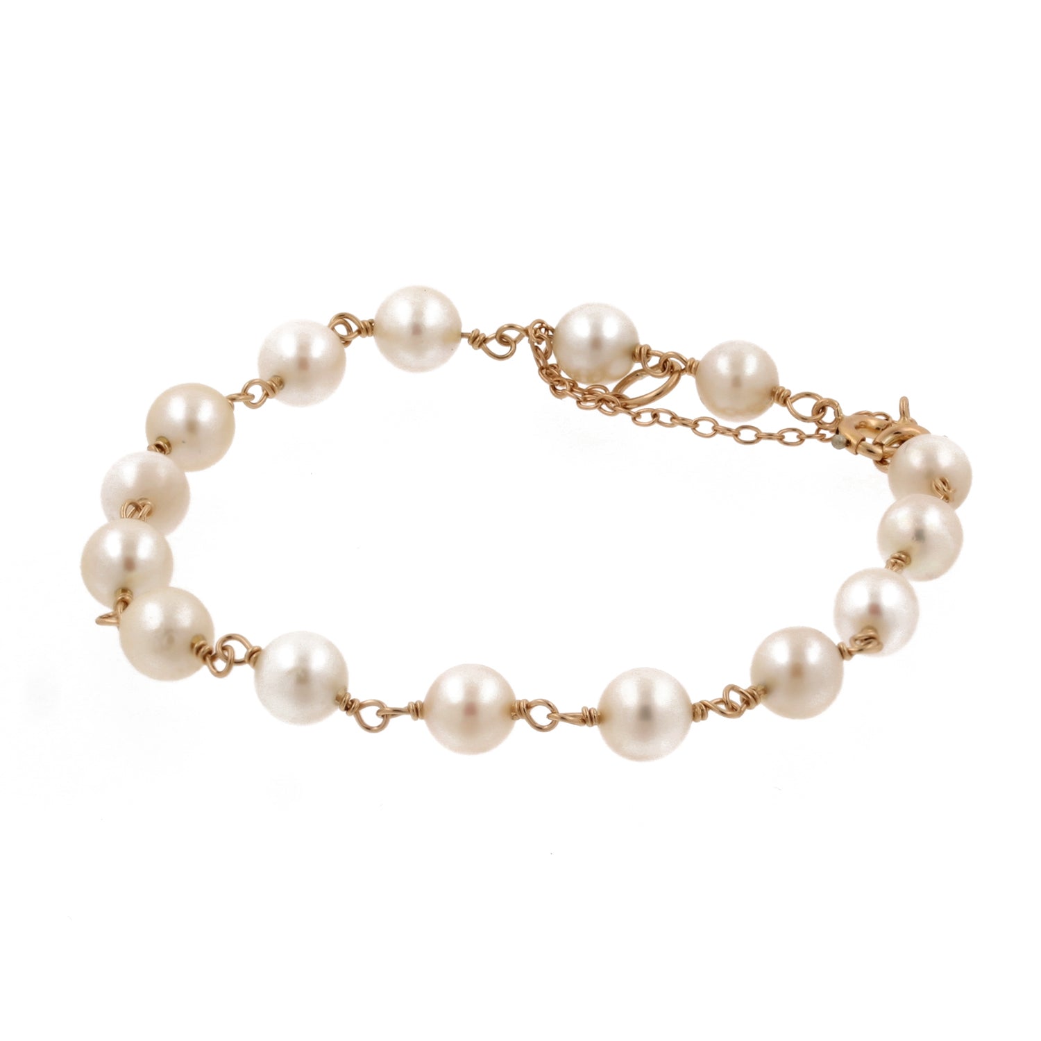 Vintage Freshwater Pearl Chain Bracelet 14K Yellow Gold Chain 7.5" Estate