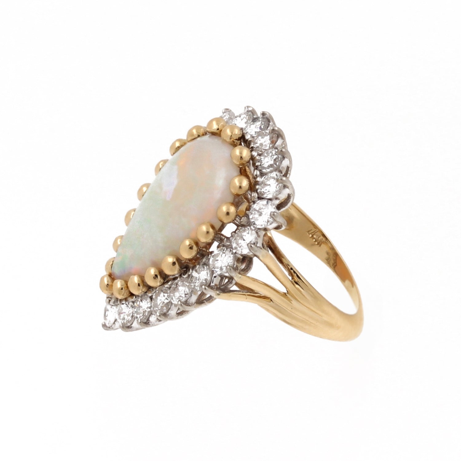 Pear Opal Diamond Halo Ring 14K Two-Tone Gold Ball Accents 5.50 CTW Size 4.75