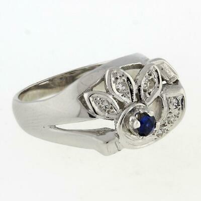 Estate Blue Spinel Gem Diamond Floral Cocktail Ring 14k White Gold 0.20 CTW SZ 6