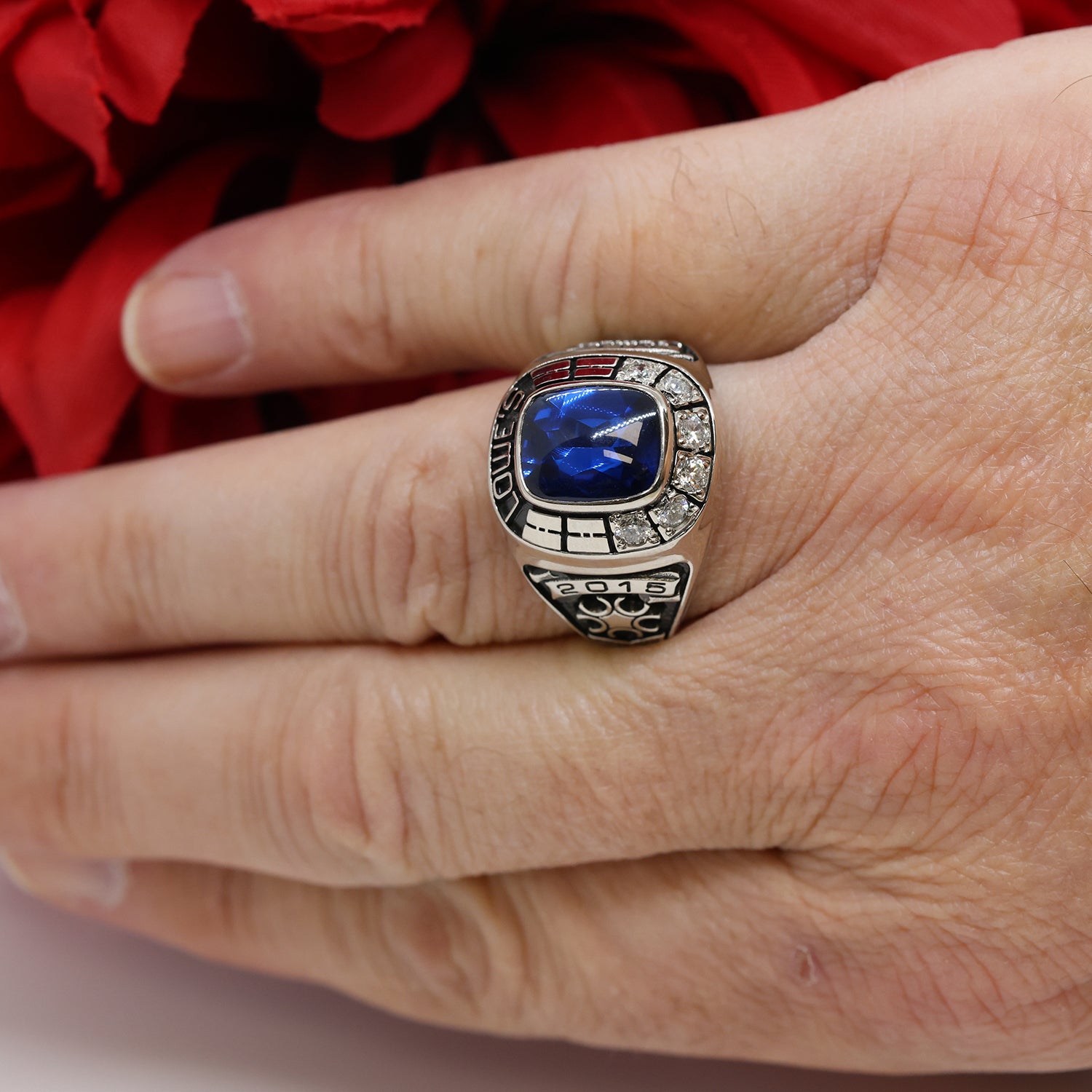 Men's Class Ring Lowe's Company 2015 10K White Gold Blue