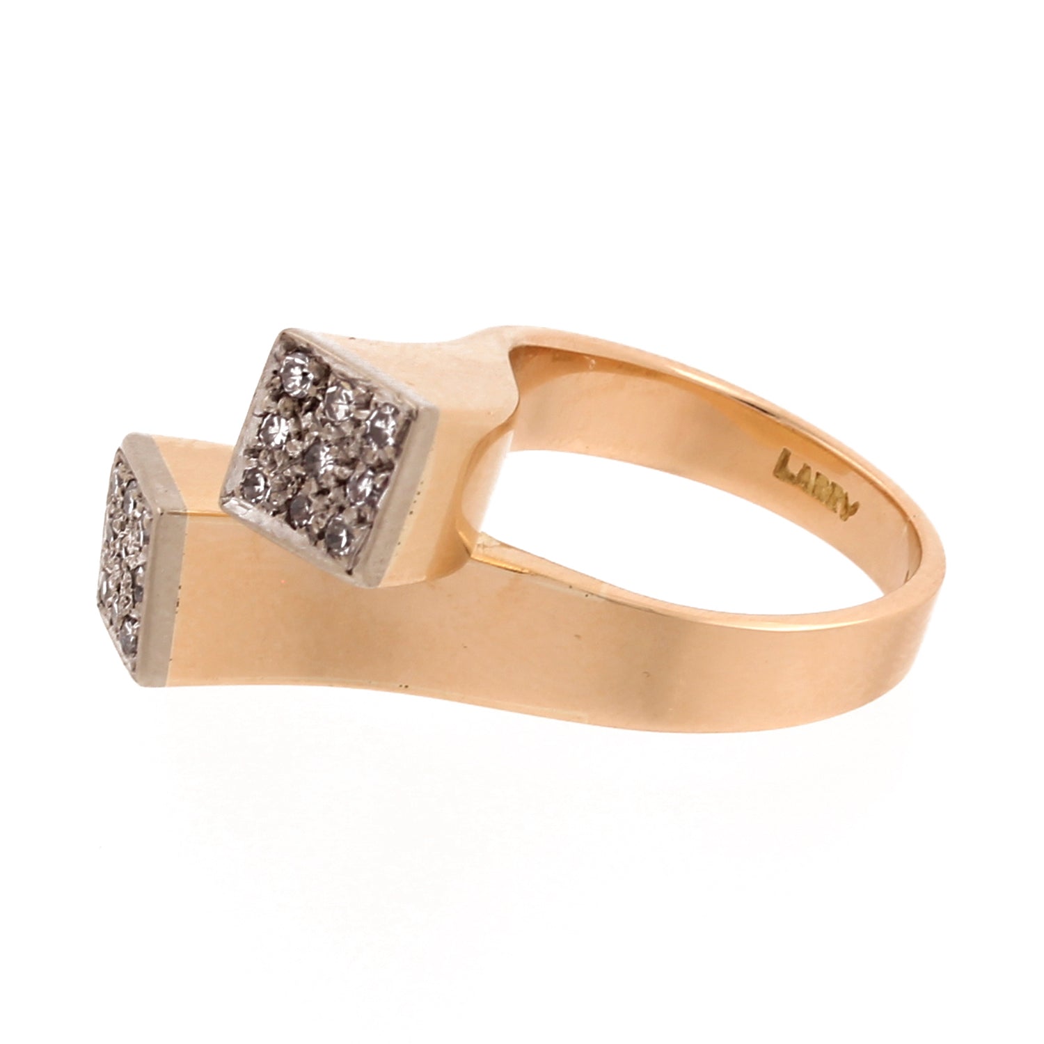 Diamond Square Bypass Ring 14K Two-Tone Gold 0.50 CTW Contemporary Estate Size 6