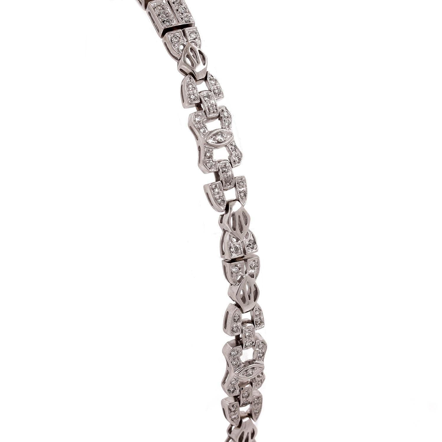 Art Deco 2.50 TW Diamond Filigree Bracelet 18K White Gold Ladies Estate 6.75"