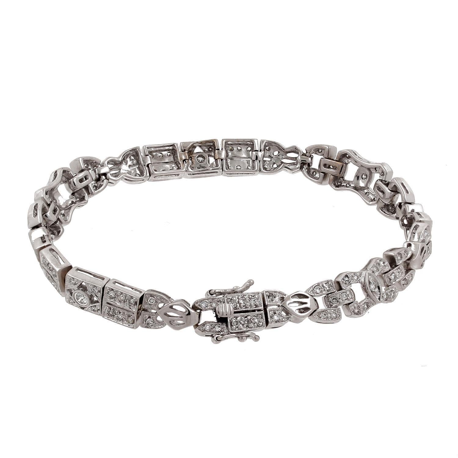 Art Deco 2.50 TW Diamond Filigree Bracelet 18K White Gold Ladies Estate 6.75"