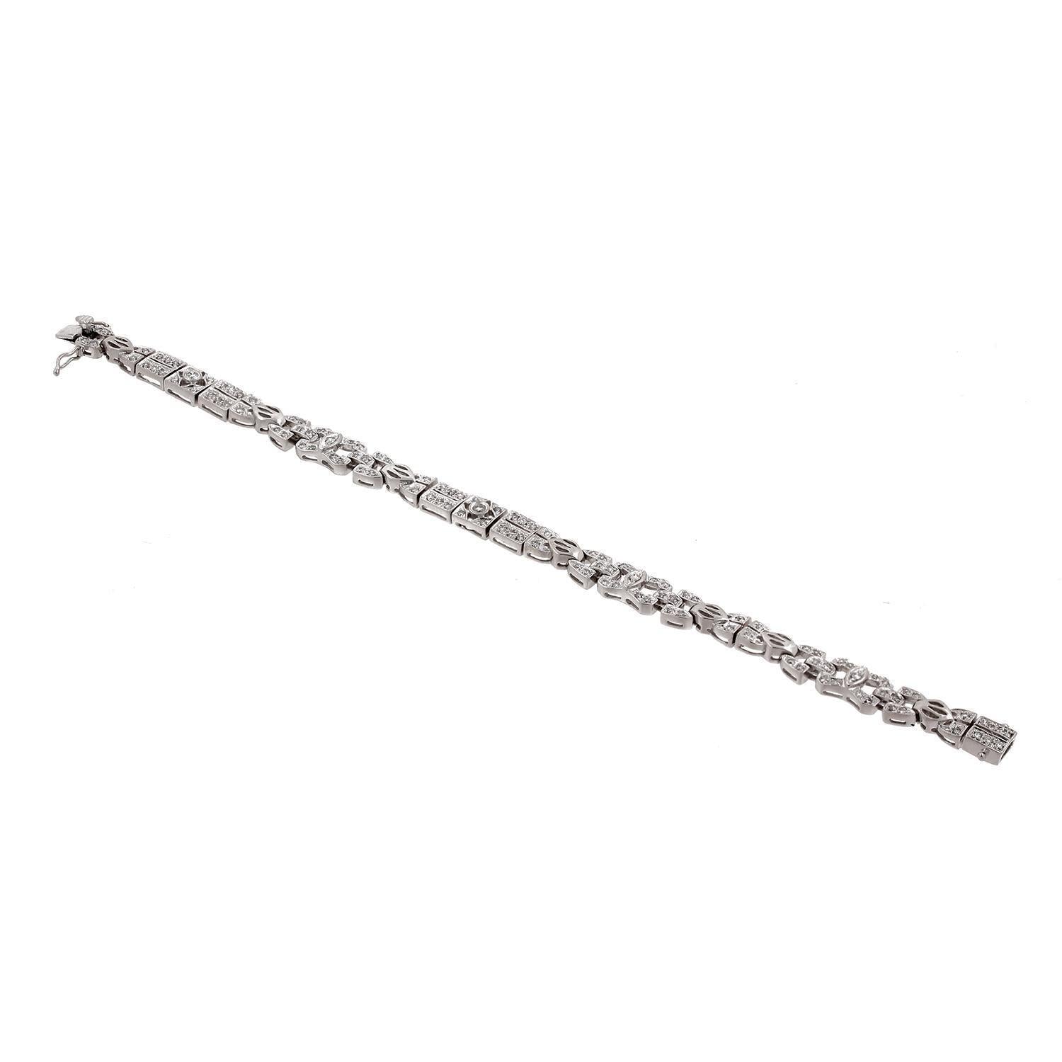 Art Deco 2.50 TW Diamond Filigree Bracelet 18K White Gold Ladies Estate 6.75"