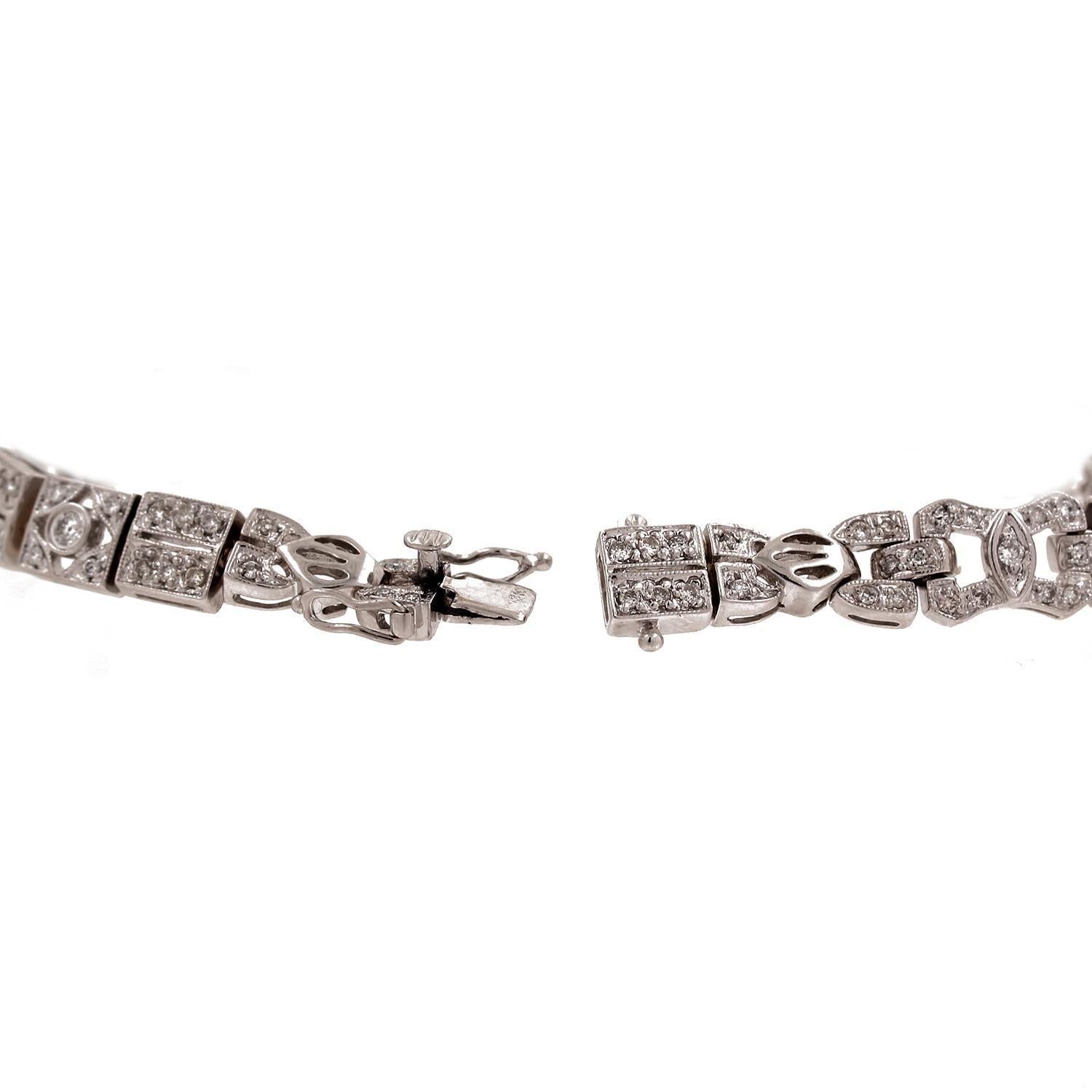Art Deco 2.50 TW Diamond Filigree Bracelet 18K White Gold Ladies Estate 6.75"