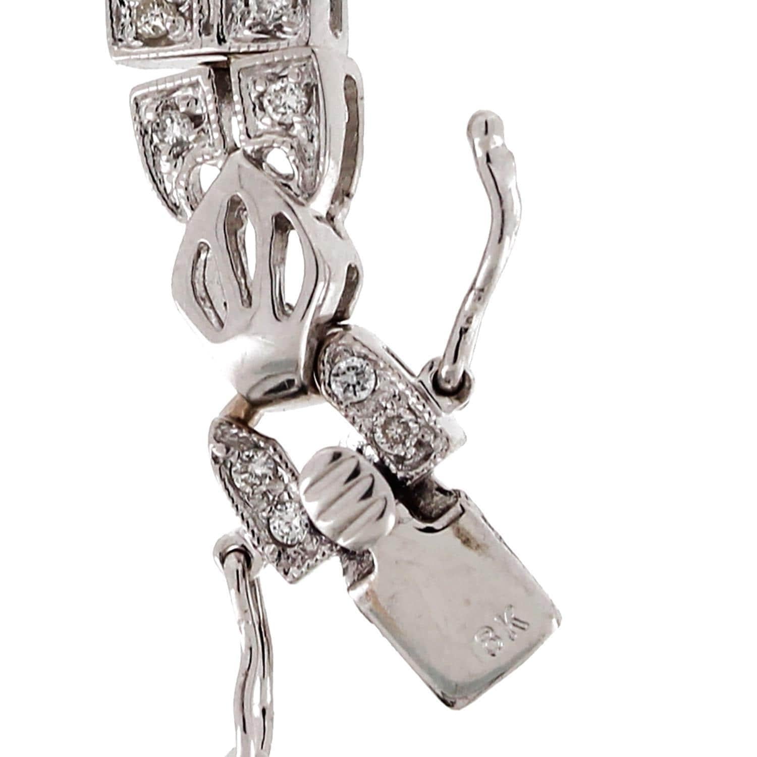 Art Deco 2.50 TW Diamond Filigree Bracelet 18K White Gold Ladies Estate 6.75"