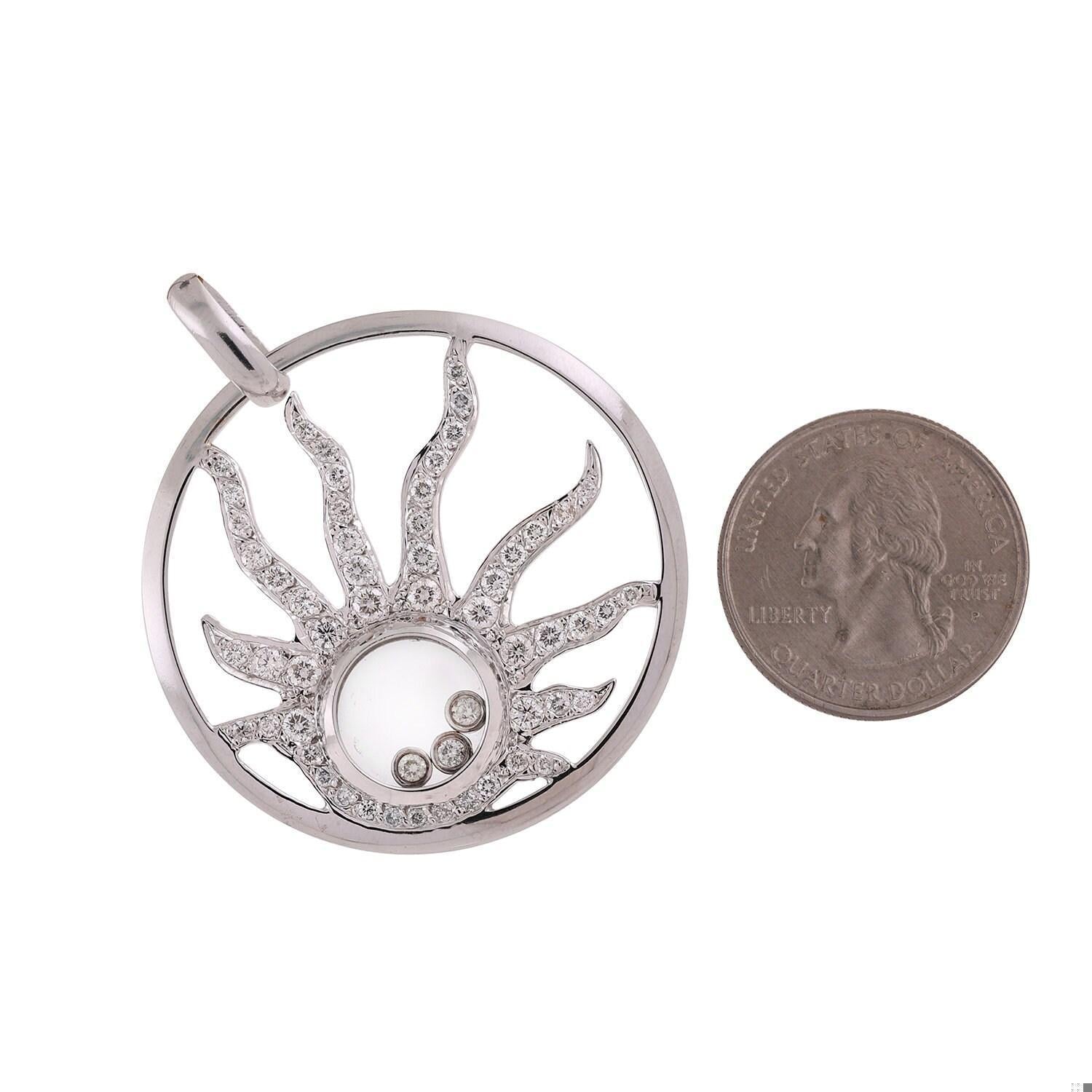 2.75 TW Sun Floating Diamond Circle Pendant 18K White Gold 2" Estate