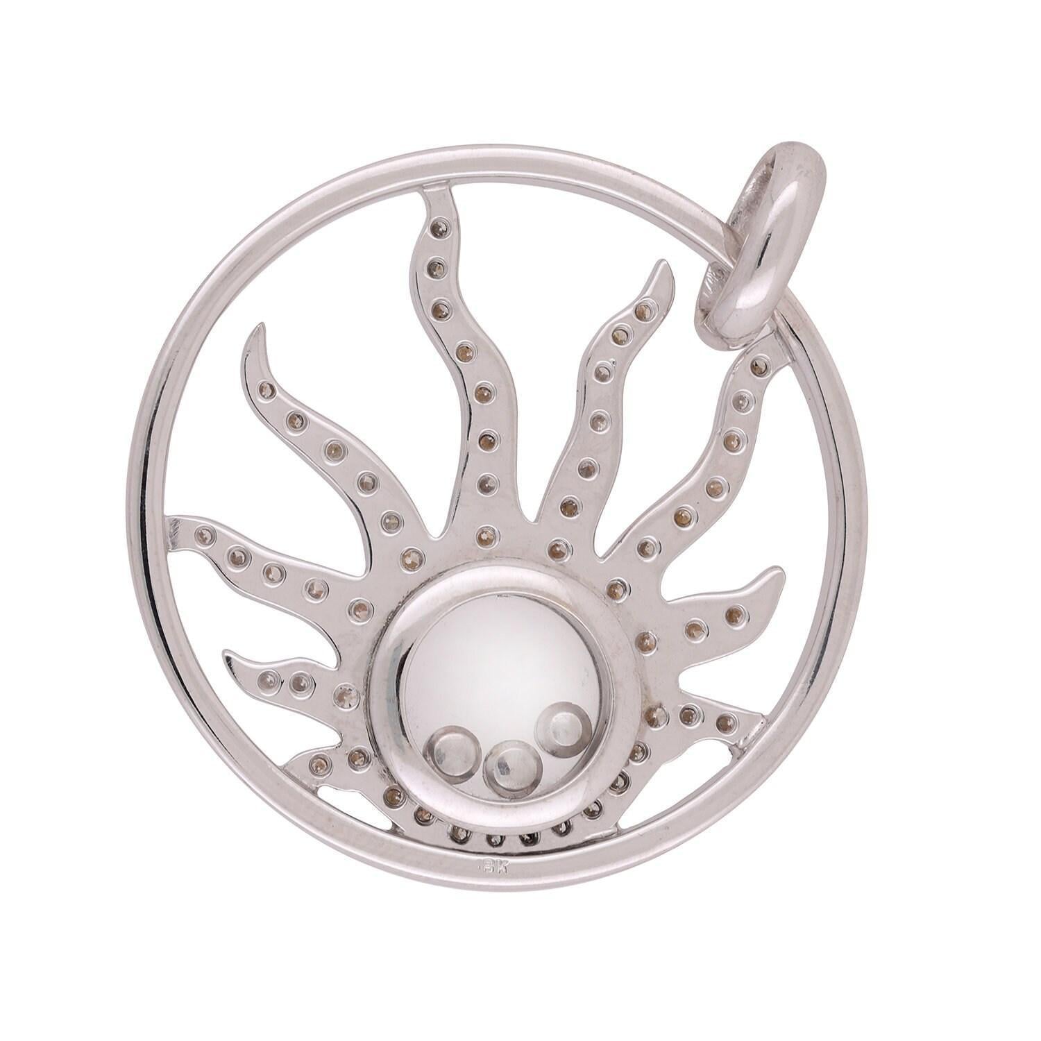 2.75 TW Sun Floating Diamond Circle Pendant 18K White Gold 2" Estate