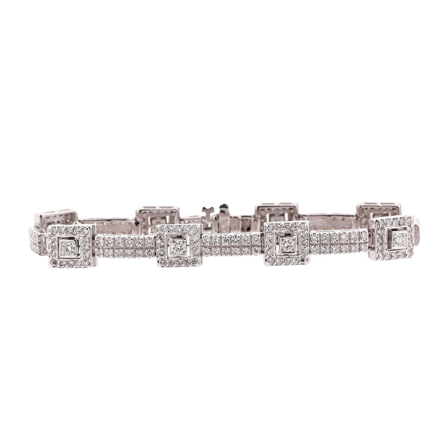 14K White Gold Diamond Station Bracelet 5.00 CTW Size 7"