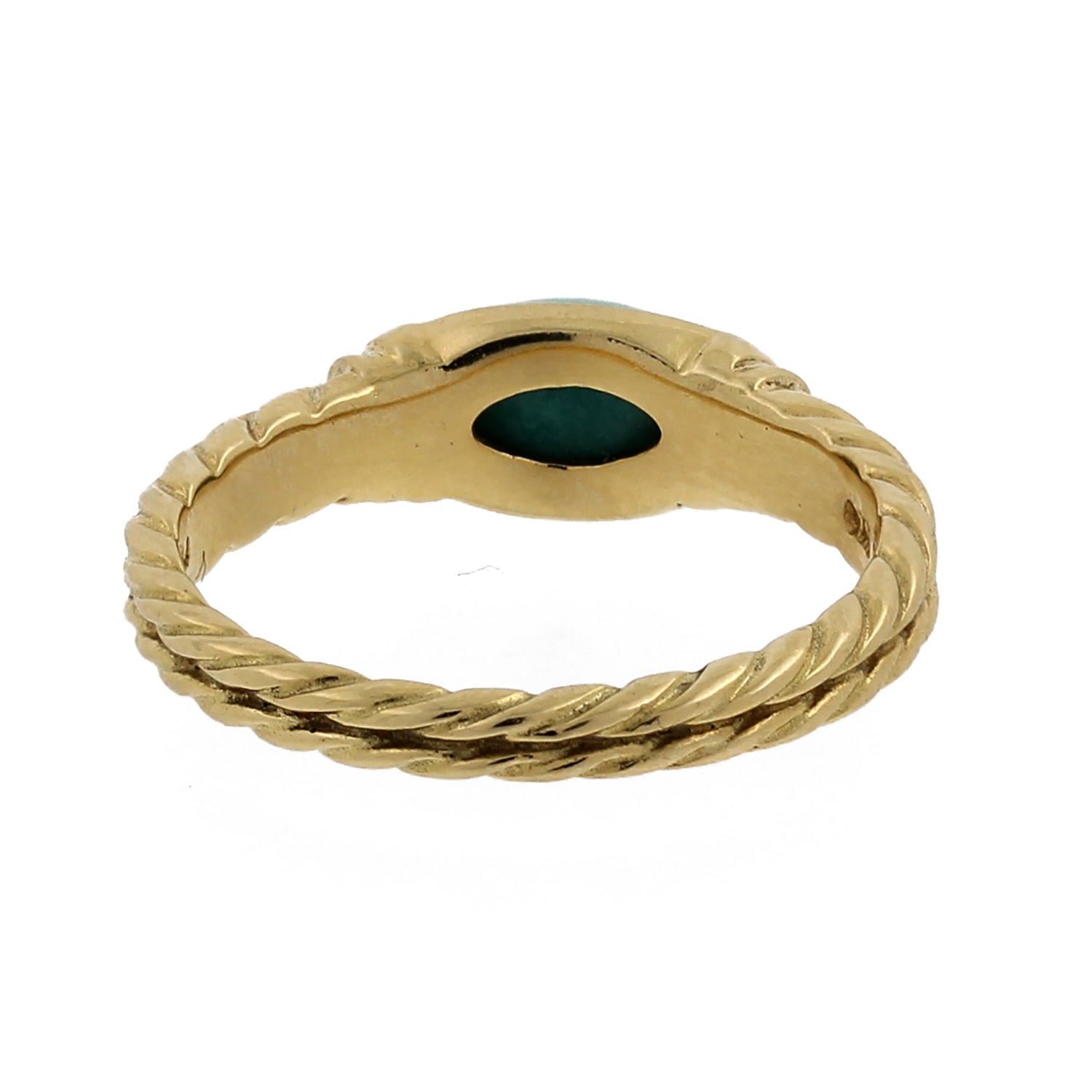 David Yurman Oval Turquoise Ring 18K Yellow Gold Double Cable Band SZ 6 Estate