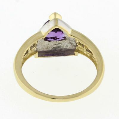 Trillion Cut Amethyst Gem Diamond Accent Cocktail Ring 14K Two-Tone Gold SZ 7.25