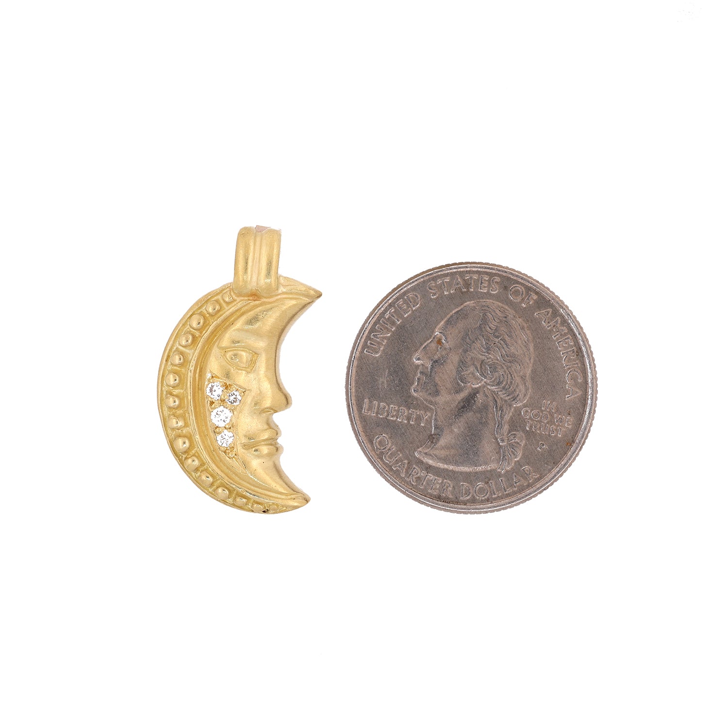 Crescent Moon Face Diamond Pendant Charm 18K Yellow Gold 0.09 TW Snap Bale 0.80"