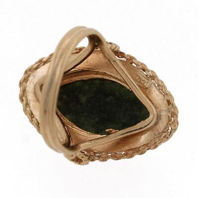 Nephrite Jade Marquise Gemstone Pearl Cocktail Ring 14K Yellow Gold SZ 6.5