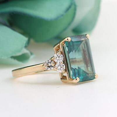 9.40 CTW Green Topaz Diamond Statement Ring 14K Yellow Gold Size 8 Ladies Estate