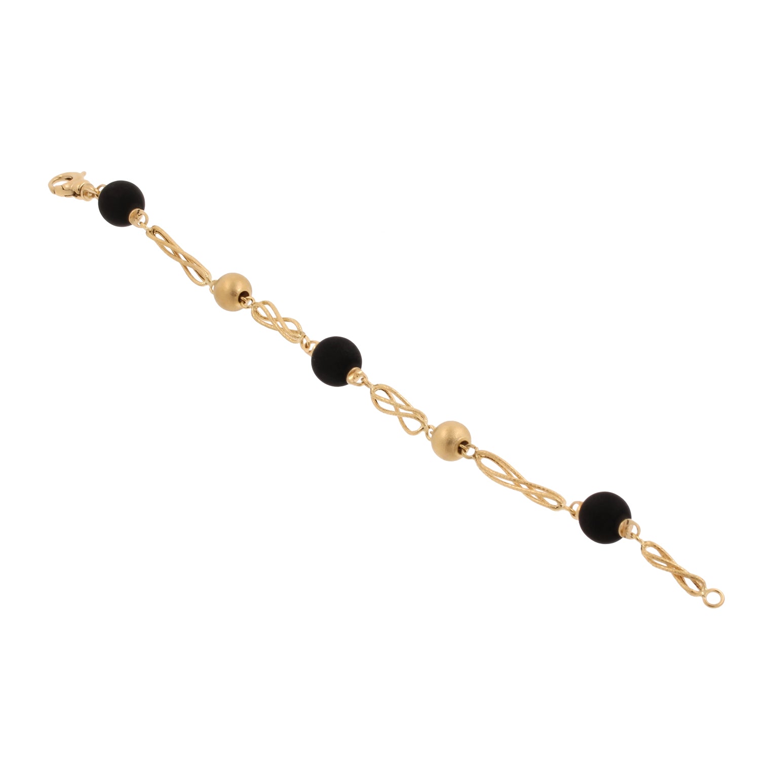 Milros Twisted Bracelet With 18K Yellow Gold & Black Beads Italy 7.75"