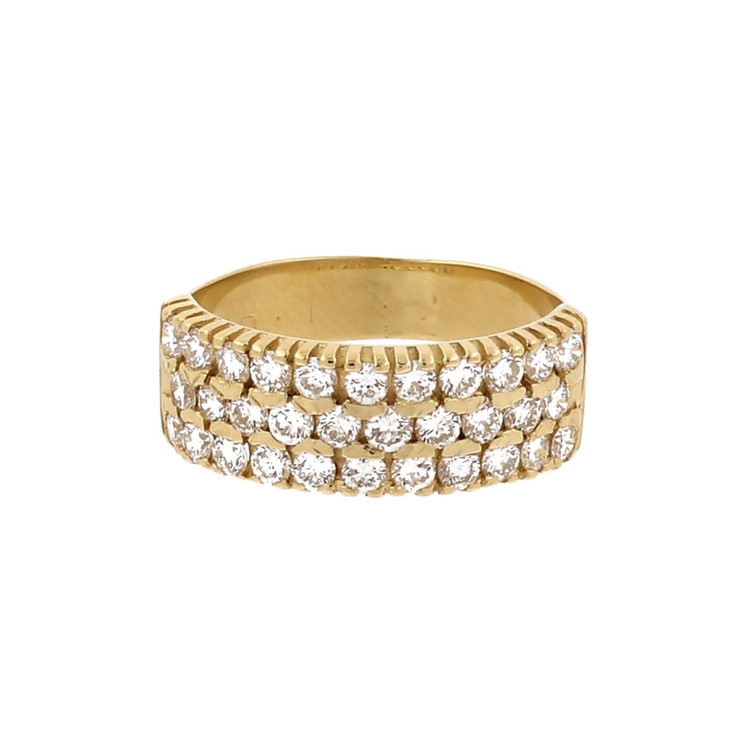 3-Row Diamond Band Ring 18K Yellow Gold 1.00 CTW Round Diamonds Size 6 Estate