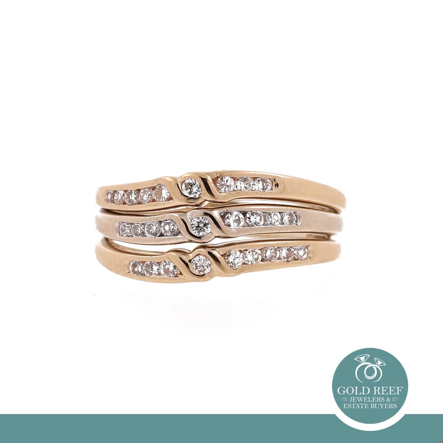 3-Row Diamond Swirl Band Ring 18K Gold 0.40 TW Channel Setting Size 6.5