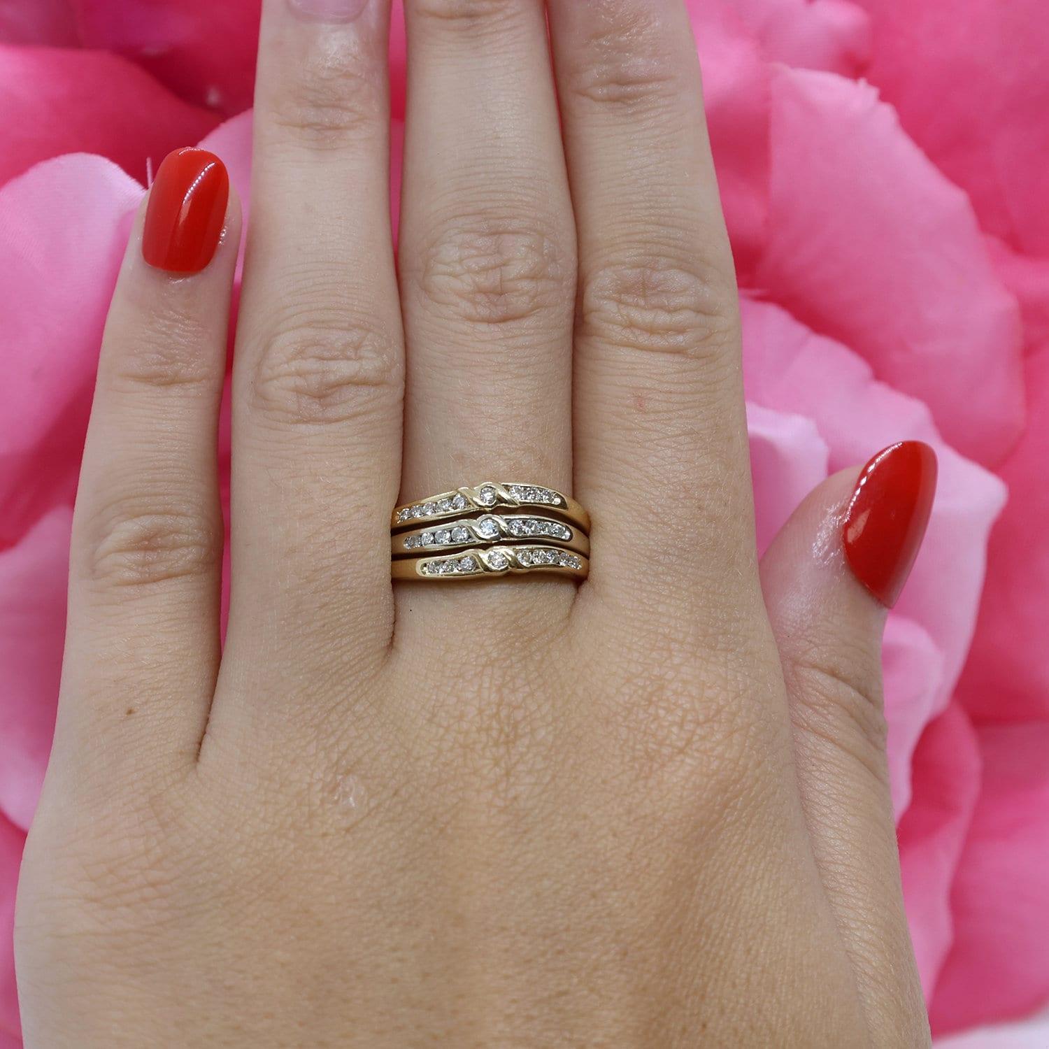 3-Row Diamond Swirl Band Ring 18K Gold 0.40 TW Channel Setting Size 6.5