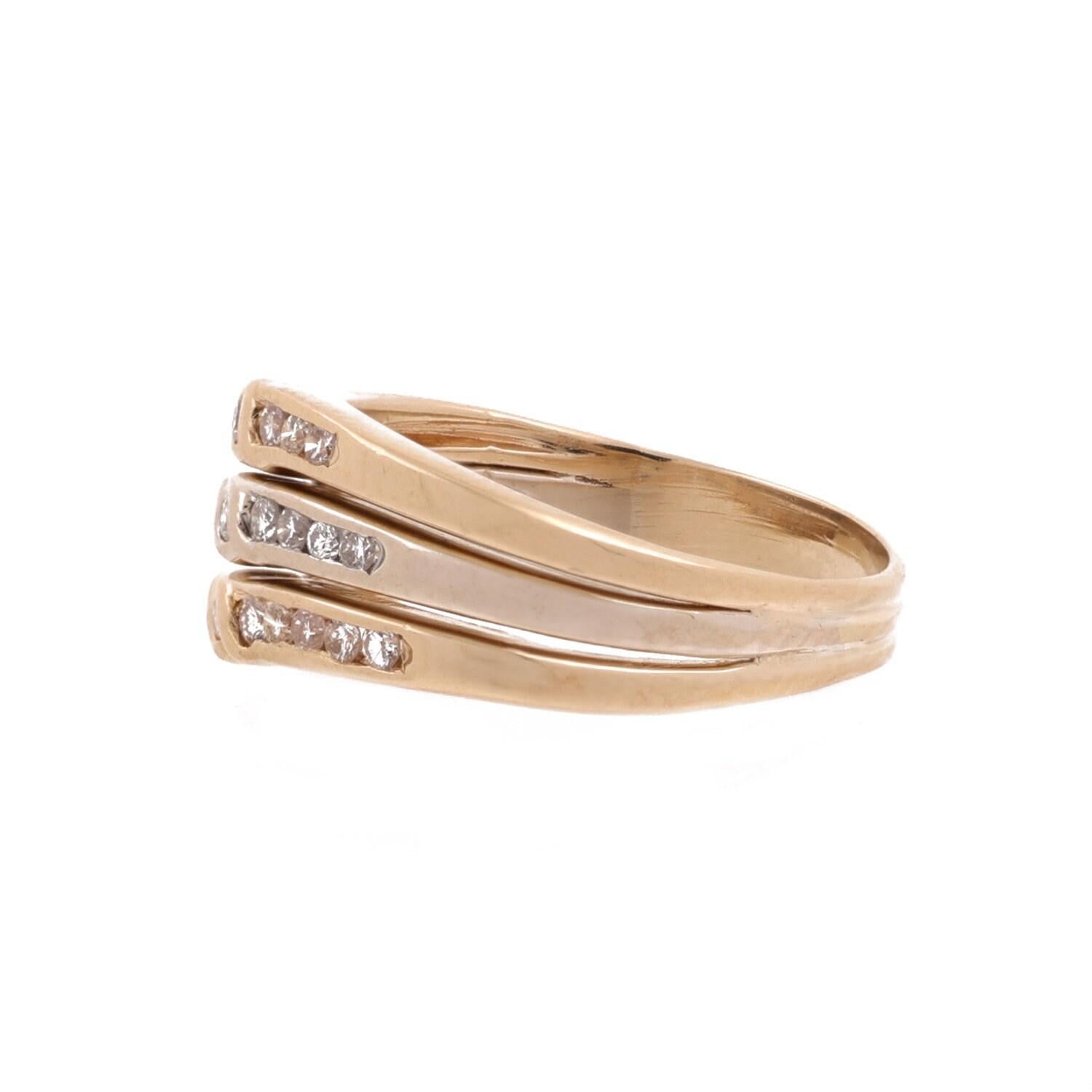 3-Row Diamond Swirl Band Ring 18K Gold 0.40 TW Channel Setting Size 6.5