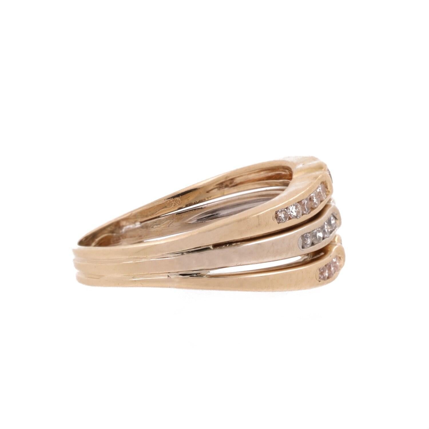 3-Row Diamond Swirl Band Ring 18K Gold 0.40 TW Channel Setting Size 6.5