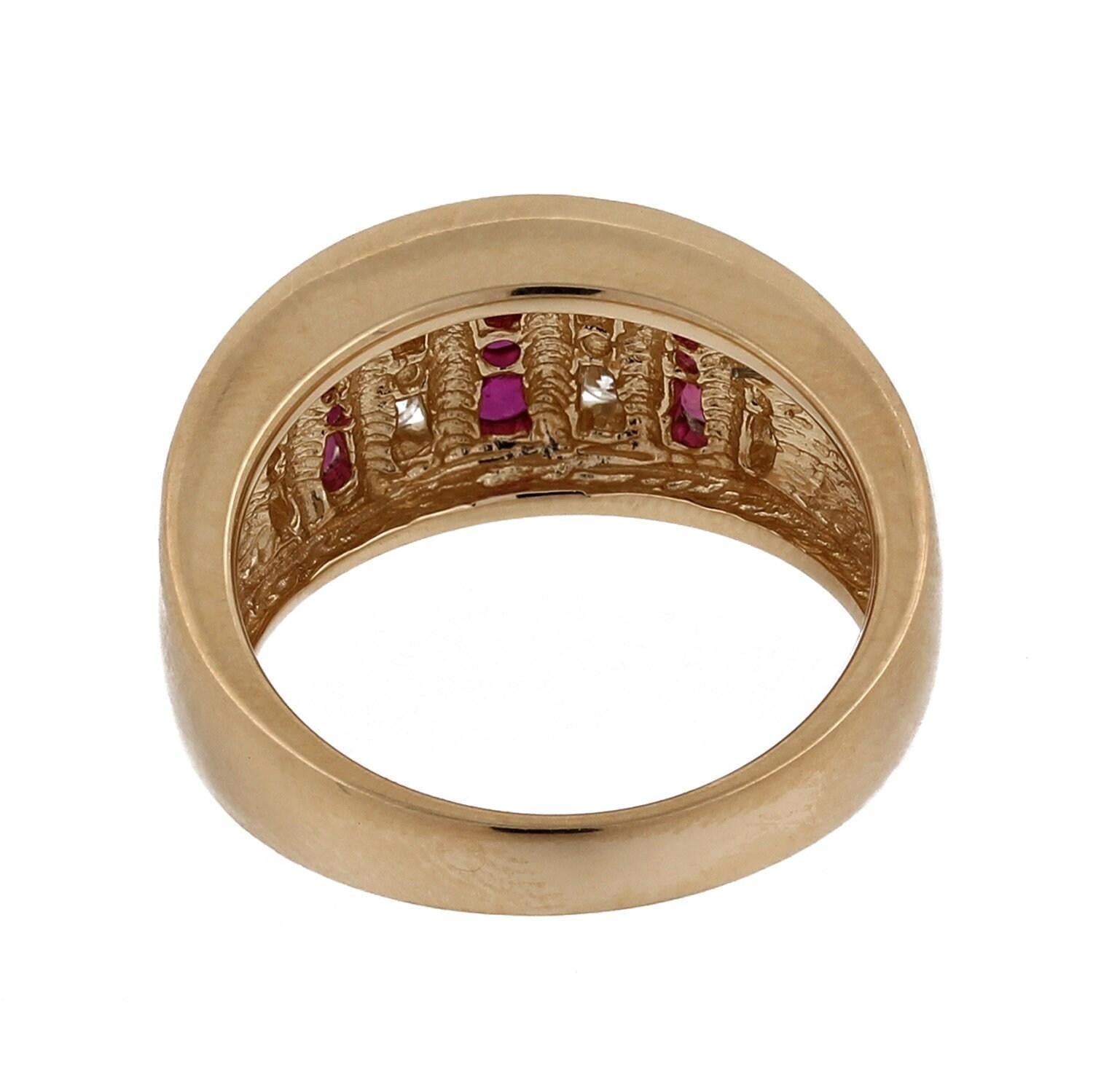 Ruby Diamond 3-Row Bar Band Ring 14K Yellow Gold 1.00 CTW Channel Set Size 6.5