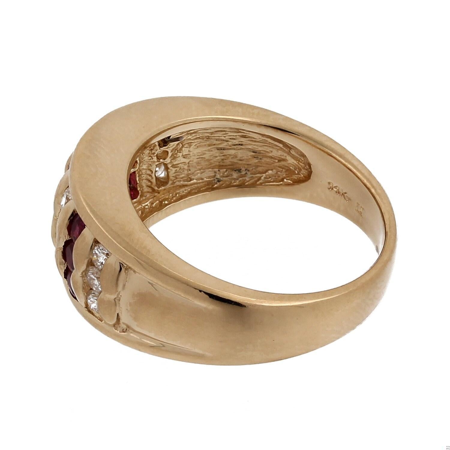Ruby Diamond 3-Row Bar Band Ring 14K Yellow Gold 1.00 CTW Channel Set Size 6.5