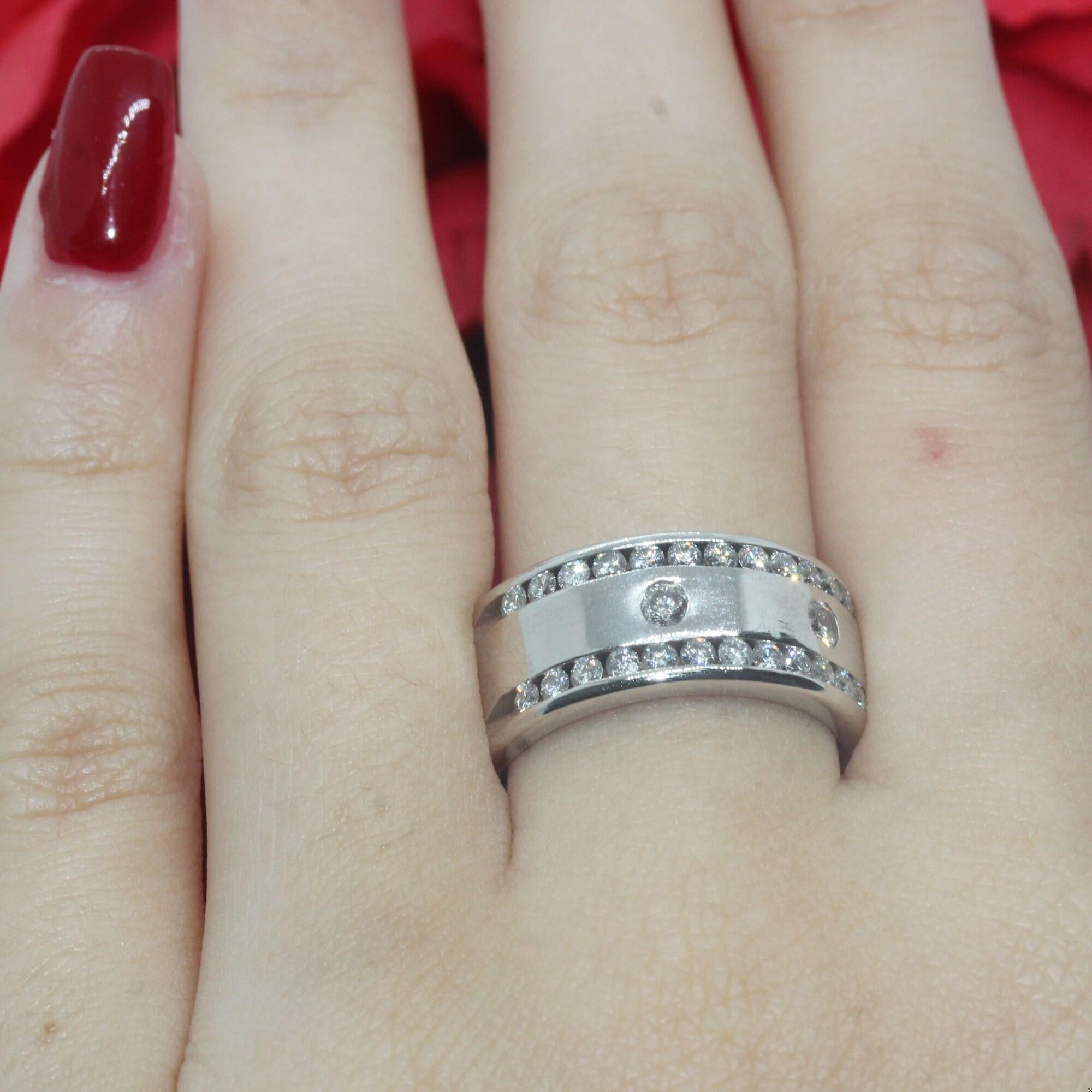 3-Stone Diamond Accent Wide Band Ring 14K White Gold 1.20 TW Channel Set SZ 6.25