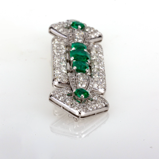 Platinum Natural Colombian Emeralds & Old Euro Diamond Brooch 15.50 CTW GIA Cert