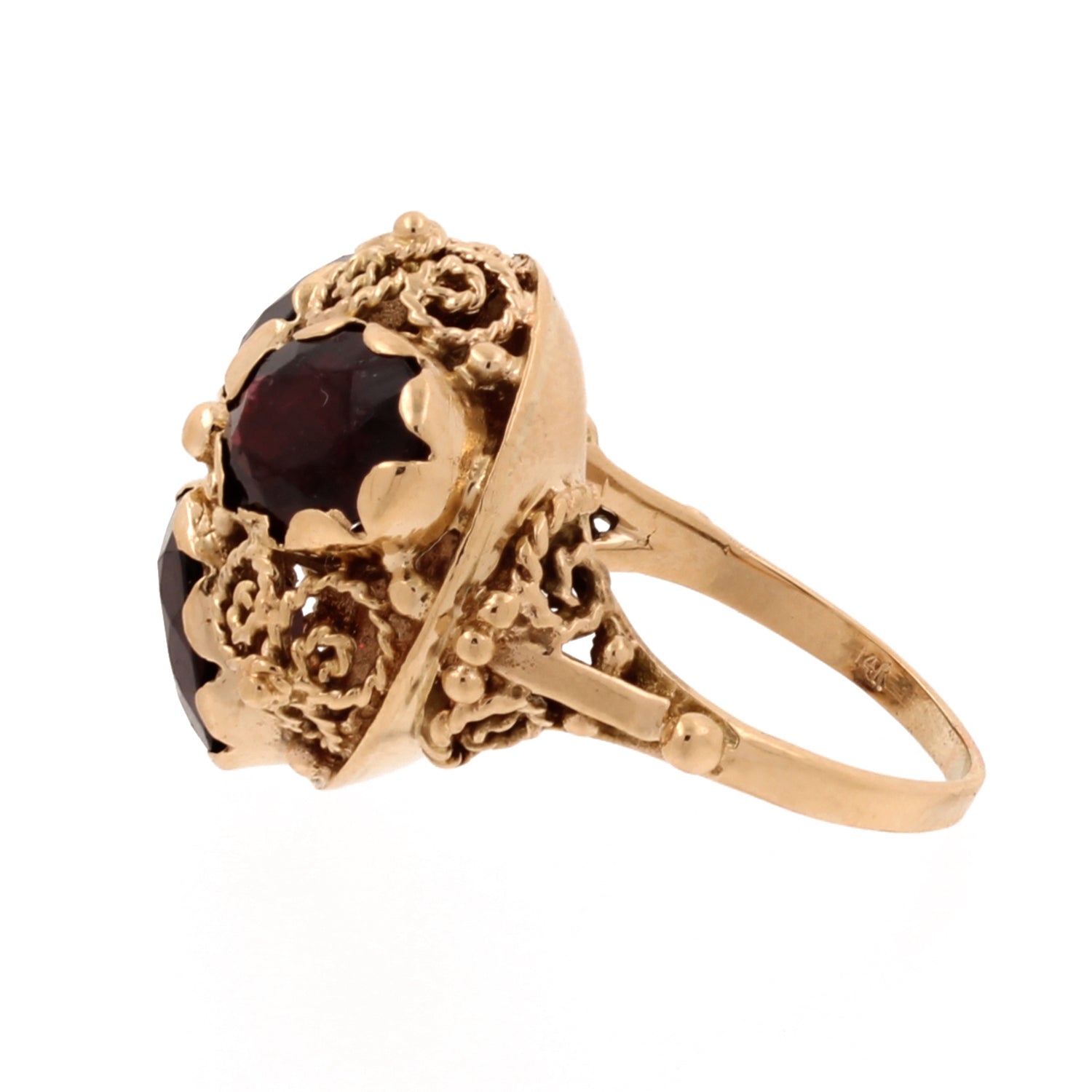 Filigree Garnet Gemstone Floral Statement Ring 14K Yellow Gold 6.60 TW Size 6.25