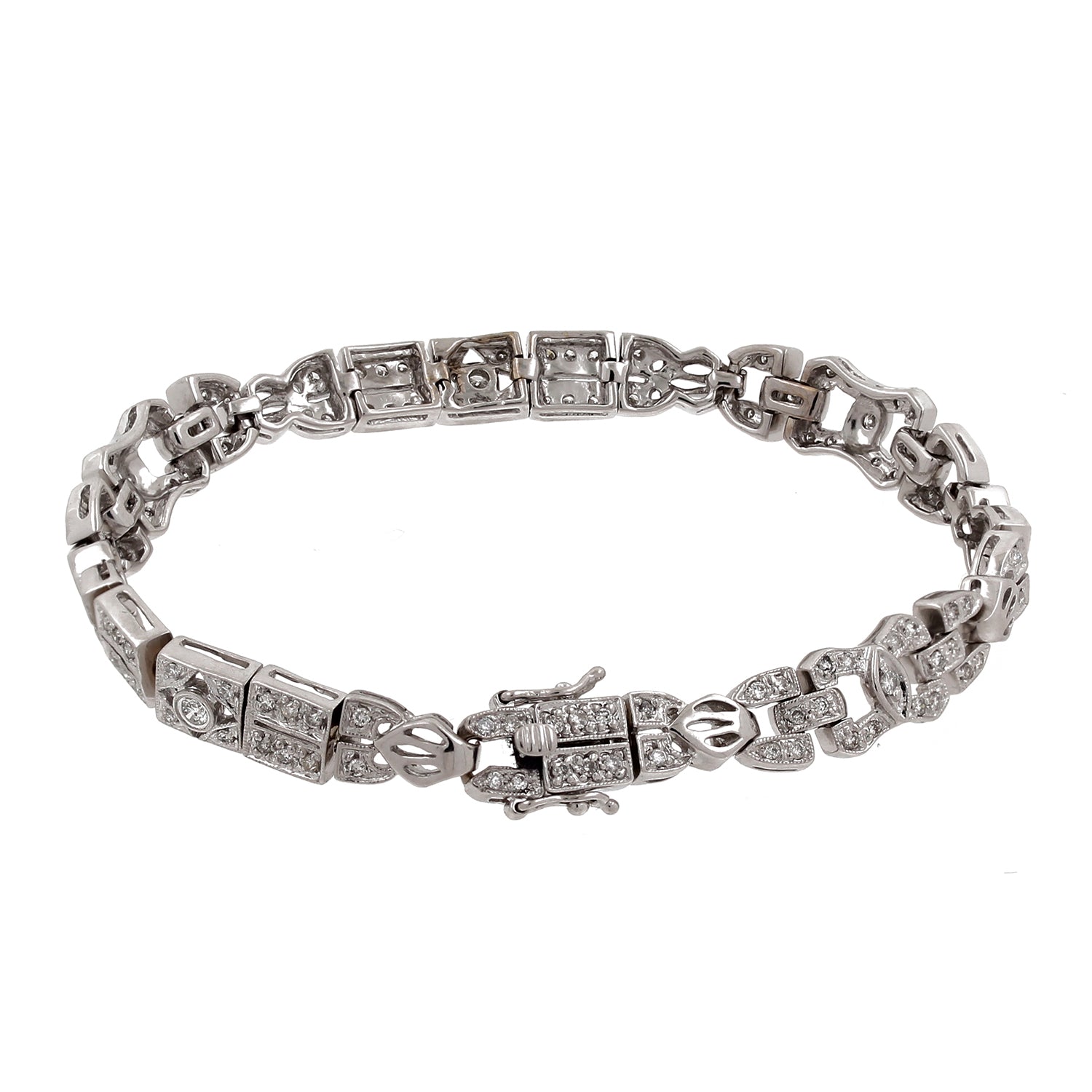 Estate 18K White Gold Diamond Filigree Bracelet Ladies 2.50 CTW 6.75"