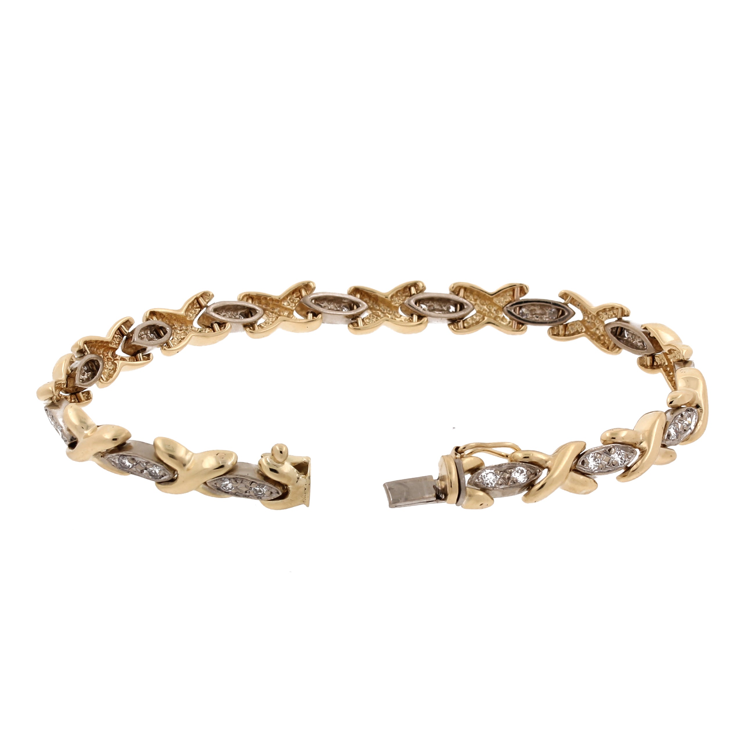 Diamond X Link Tennis Bracelet 14K Two-Tone Gold 1.00 CTW 6.75 Estate