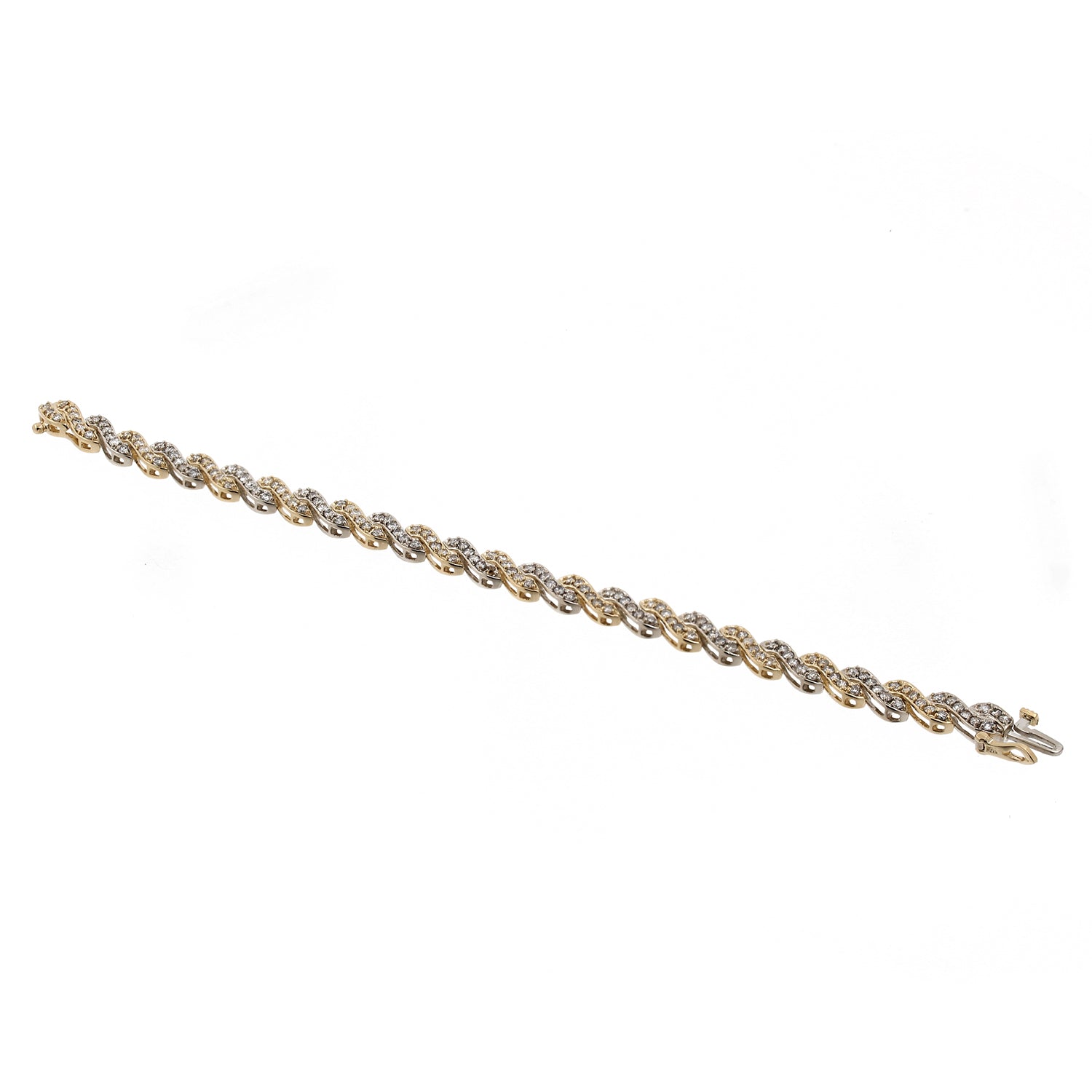 Estate Diamond S Link Bracelet 14K Two-Tone Gold 3.00 CTW Diamonds 7"