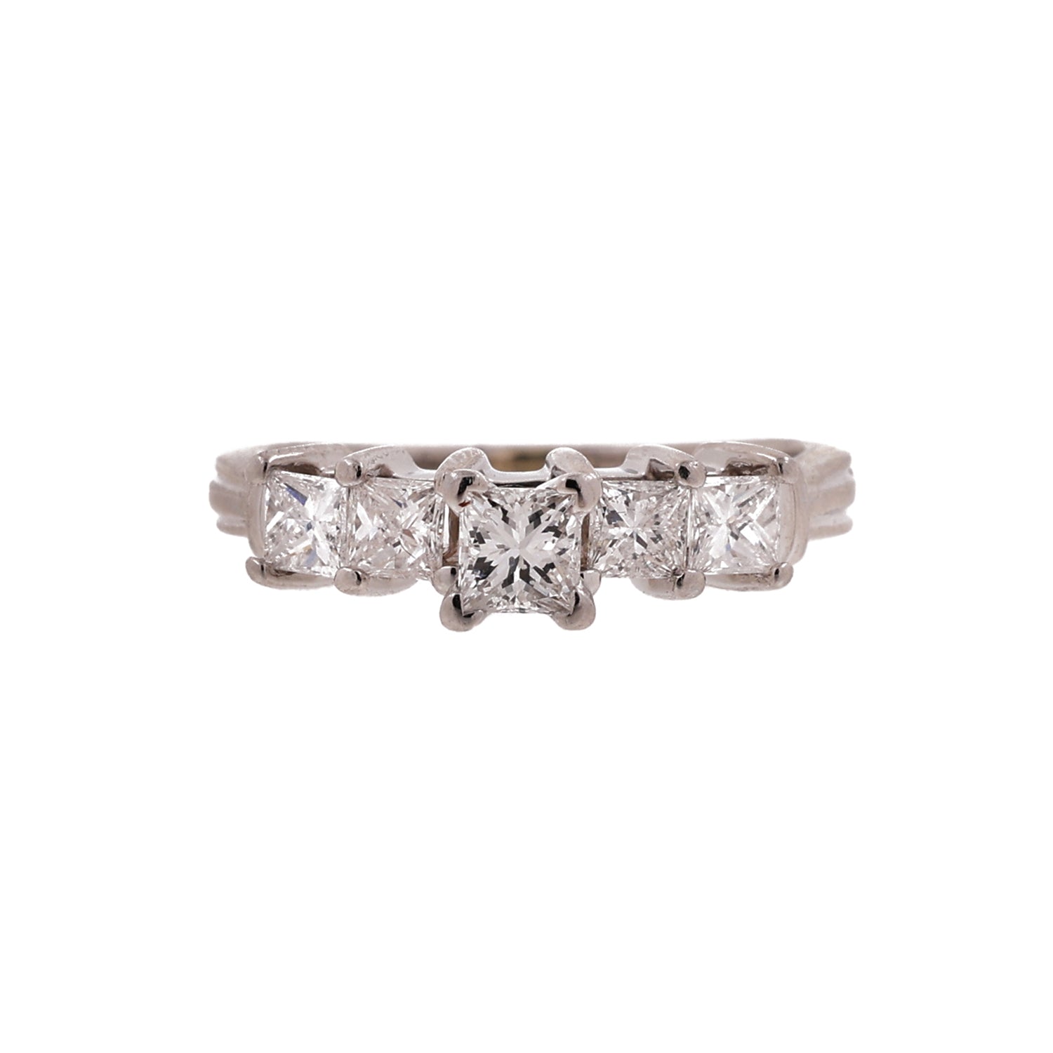 1.10TW Princess Cut Diamond Ring Platinum 5-Stone Eternity Engagement Size 6.5