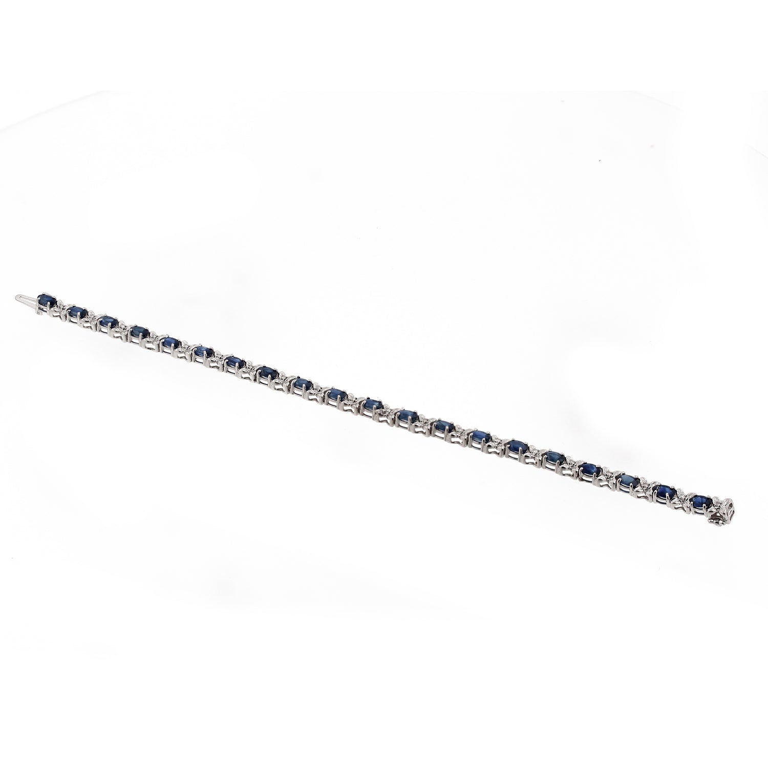 14K White Gold Floral Sapphire Diamond Bracelet7.25" 7.35 CTW