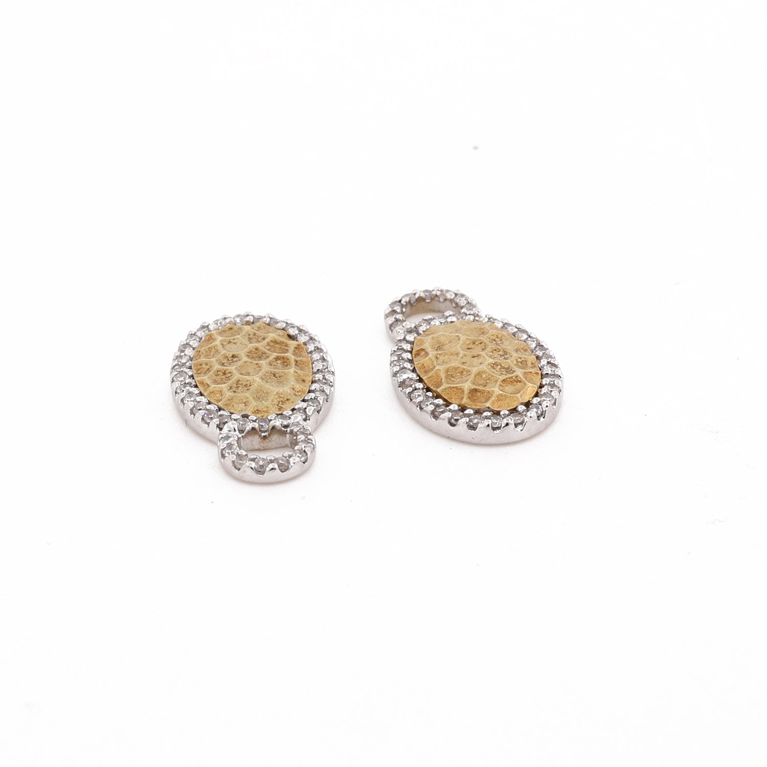 Oval Diamond Hoop Earring Attachments 14K Hammered Gold CTW 0.45"