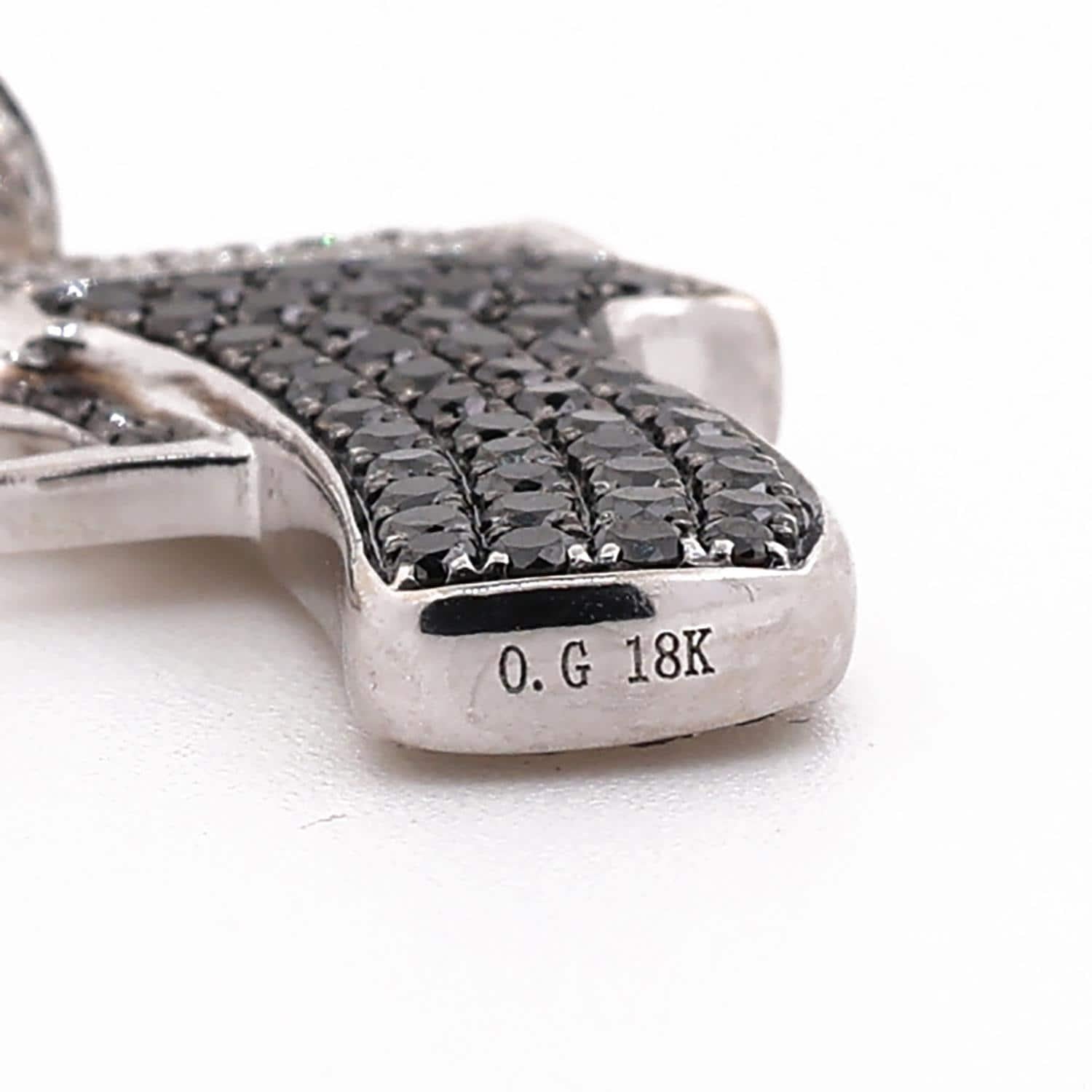 3D Black White Diamond Gun Pendant Charm Firearm 18K White Gold 1.15 TW 1.40"