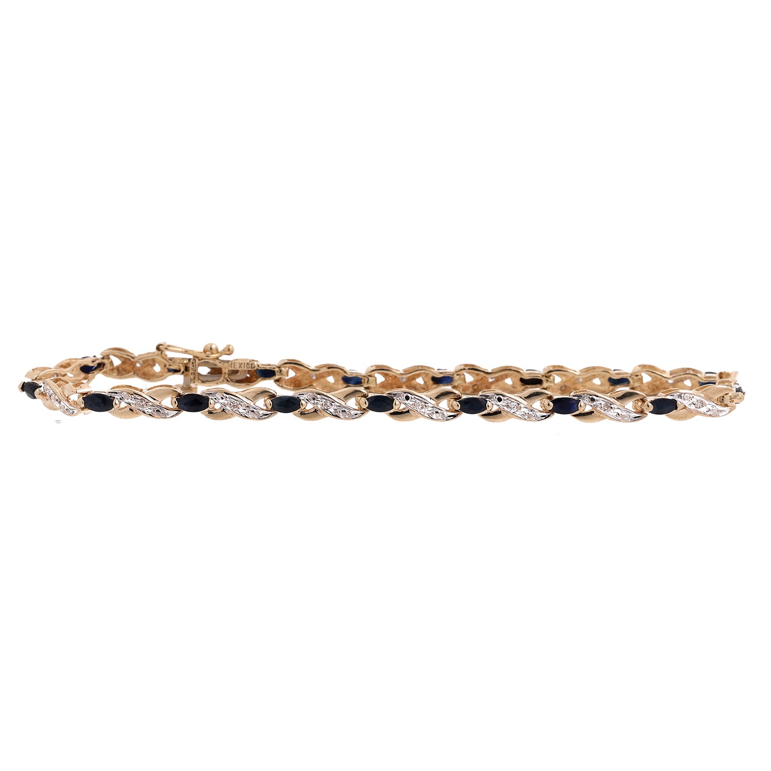 Sapphire Diamond X Link Infinity Station Bracelet 10K Two-Tone Gold 1.98 CTW 7"