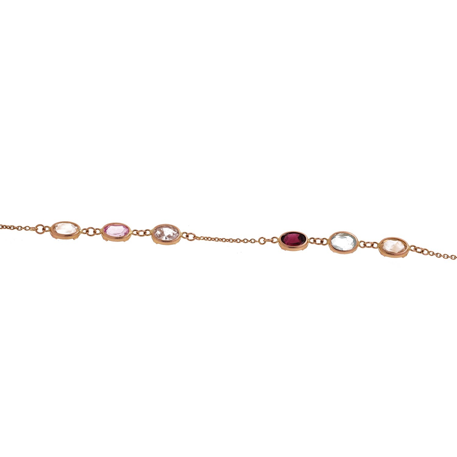 Multi-Gemstone Chain Necklace 14K Yellow Gold 32" Circle Link Chain Oval Gems