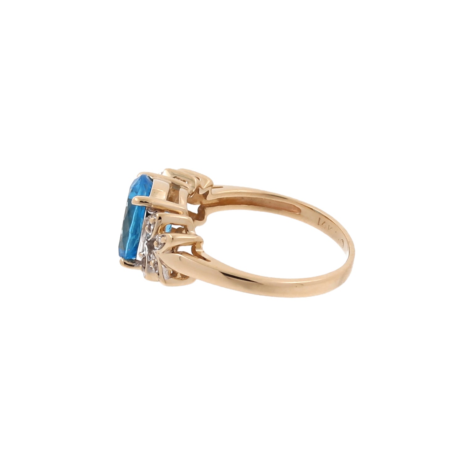 Swiss Blue Topaz Diamond Cocktail Ring 14K Yellow Gold 2.50 CTW Size 5.75 Estate